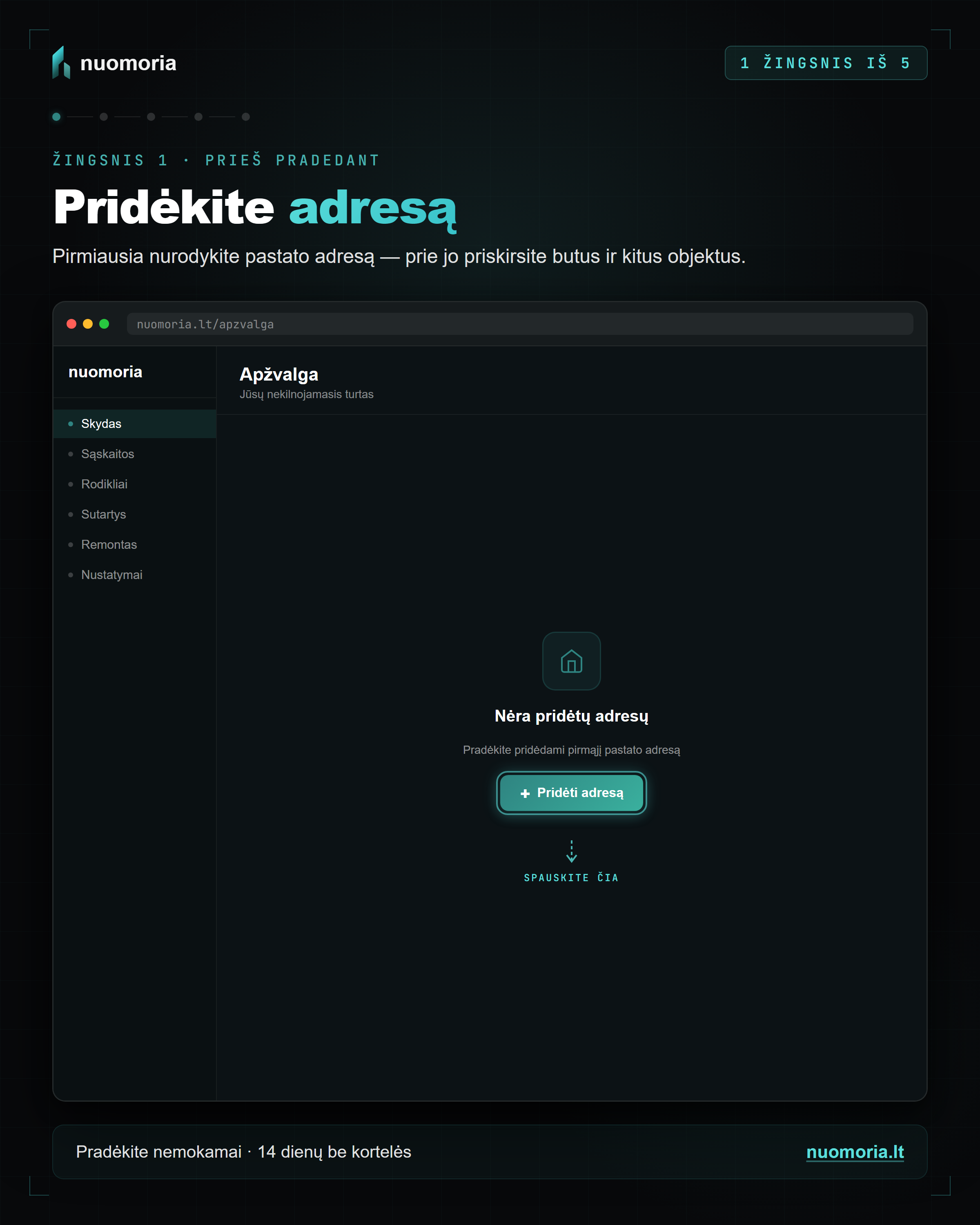 Pridėk pirmą adresą (pastatą)